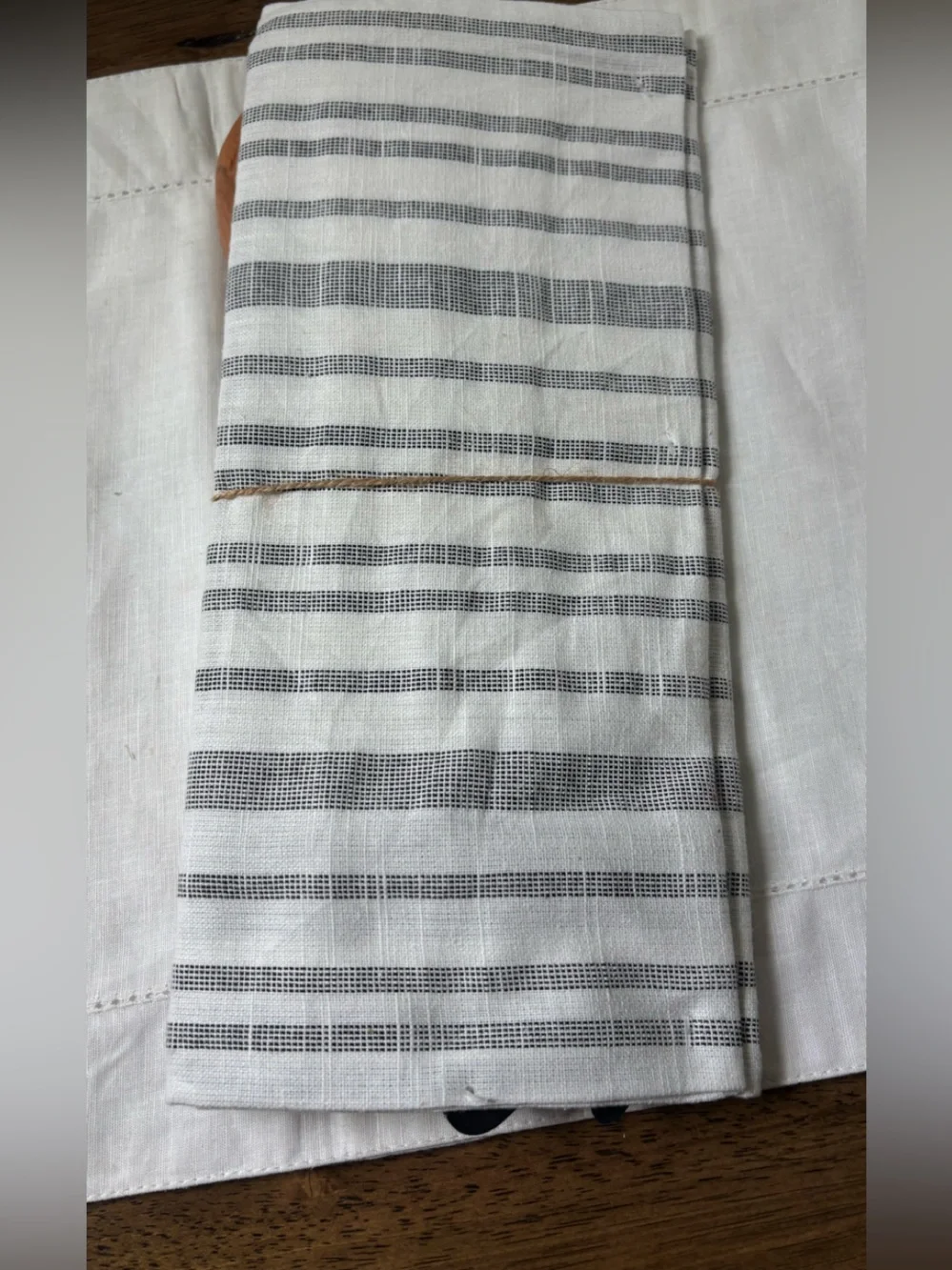 Natural Wood Kitchen Spatula with Black-Striped Linen Towel - Home Kitchen -New